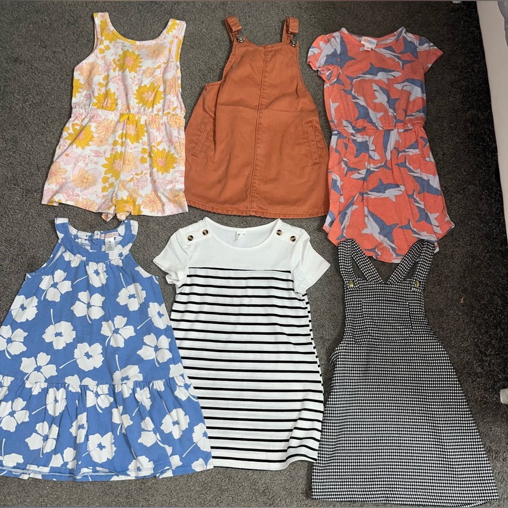 Girls’ 6T Summer Lot – 6-Piece Set – Dresses, Romper & Overalls